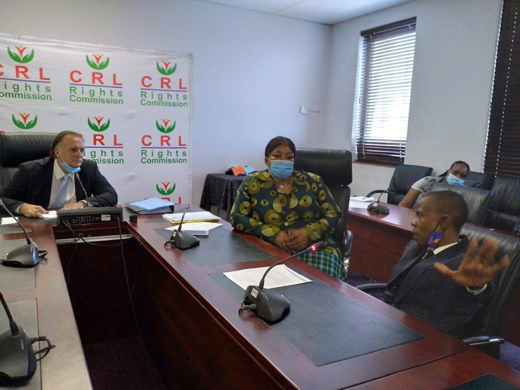 From Left: Commissioner Richard Botha, Commissioner Sheila Khama seated with Prophet Mboro who brought his complaints to the CRL.PIC 5 AND 6: 