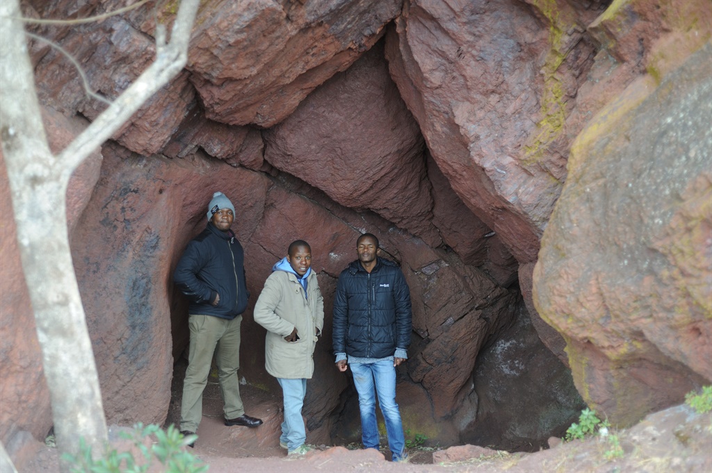 From left, Mukelo Mnisi, Sindiso Masuku and Muzi Shongwe photographed inside Ngwenya Mine's Lion Cavern. They worked for Salgaocar during its 2011 to 2014 operations. Working conditions were as terrible as the low pay, they say. Picture: Supplied
