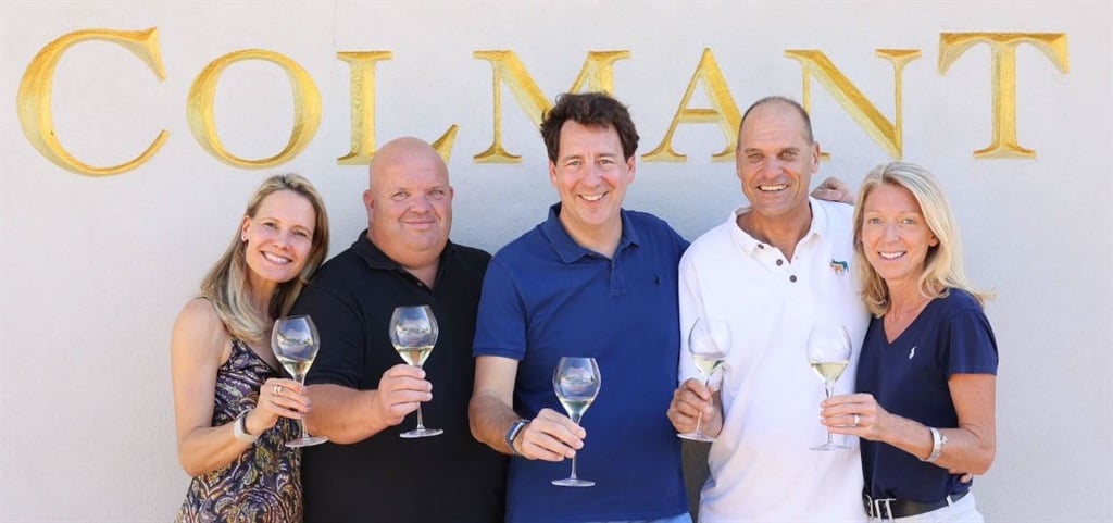 Isabelle Boone, Paul Gerber, Jan Boone, Jean-Philippe and Marina Colmant of Colmant Winery. 