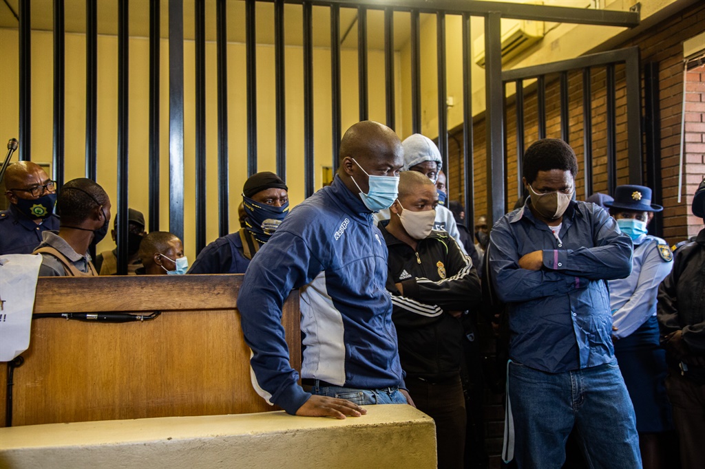 The five suspects in the Senzo Meyiwa murder case refused to enter the dock when they appeared in the Boksburg Magistrates' Court on October 27. Picture: Gallo Images/OJ Koloti
