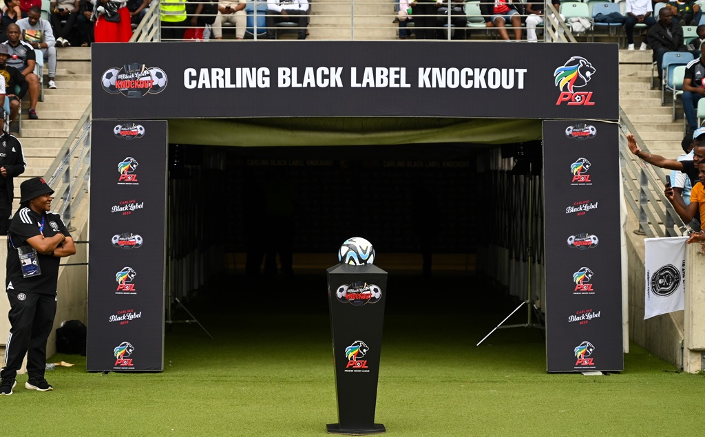 General view of branding DURBAN, SOUTH AFRICA - NOVEMBER 04:  during the Carling Knockout, Quarter Final match between Richards Bay and Orlando Pirates at Moses Mabhida Stadium on November 04, 2023 in Durban, South Africa. (Photo by Gerhard Duraan/Gallo Images)