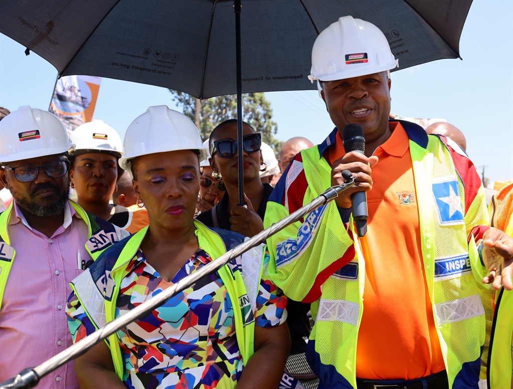 Sanral CEO Reginald Demana, Transport Minister Sindisiwe Chikunga, Mpumalanga MEC for Public Works, Roads and Transport Mandla Ndlovu during operation Valazonke in  in Standerton, Mpumalanga, on Monday.