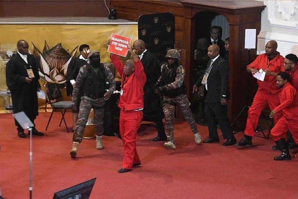 EFF MPs disrupting President Cyril Ramaphosa's SONA 2023.