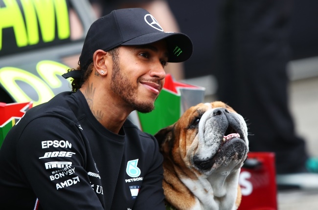 Lewis Hamilton and his beloved British bulldog Roscoe. He recently faced criticism for promoting potentially dangerous pet diets after putting Roscoe on a vegan diet. (PHOTO:GALLO IMAGES/GETTY IMAGES)