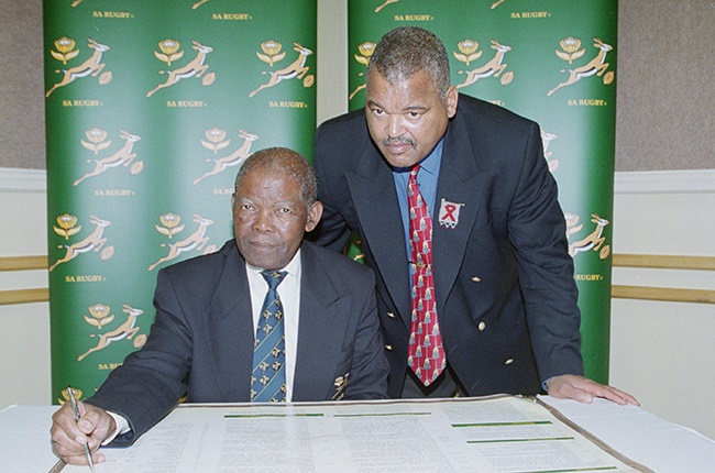 Silas Nkanunu with Mveleli Ncula at signing of SA Rugby code of conduct.