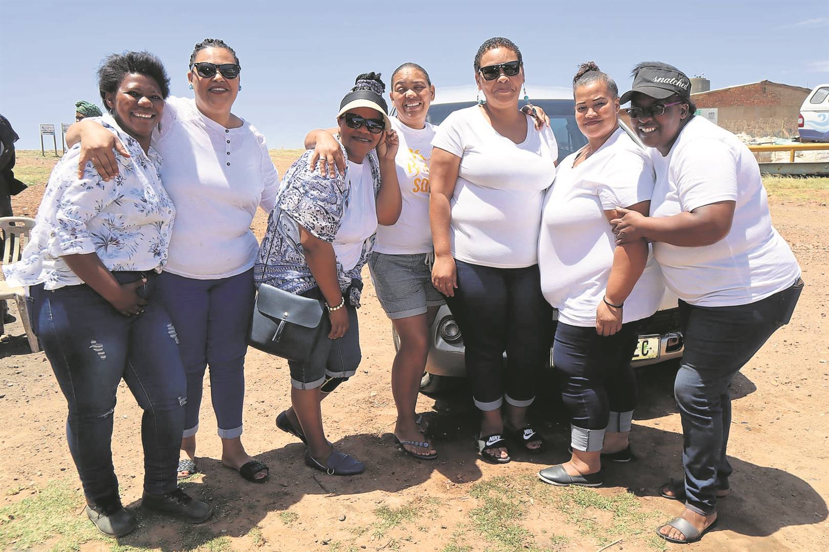Staff from ECD Centres in Humansdorp recently visited the Humansdorp regional waste site, where many children spend their days looking for food and scrap to sell. Pictured are Junite Moses, Magret Zietsman, Mieta Blou, Petronella Ruiters, Mauricia Prince, Laurenchia Jacobs and Nicolene Frances.                          