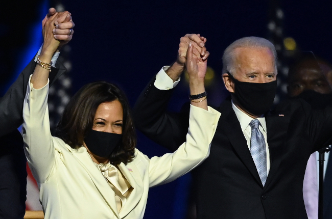 The president-elect and his deputy celebrate their historic victory which will see Kamala becoming America’s first female vice-president. (Photo: Getty Images/Gallo Images)