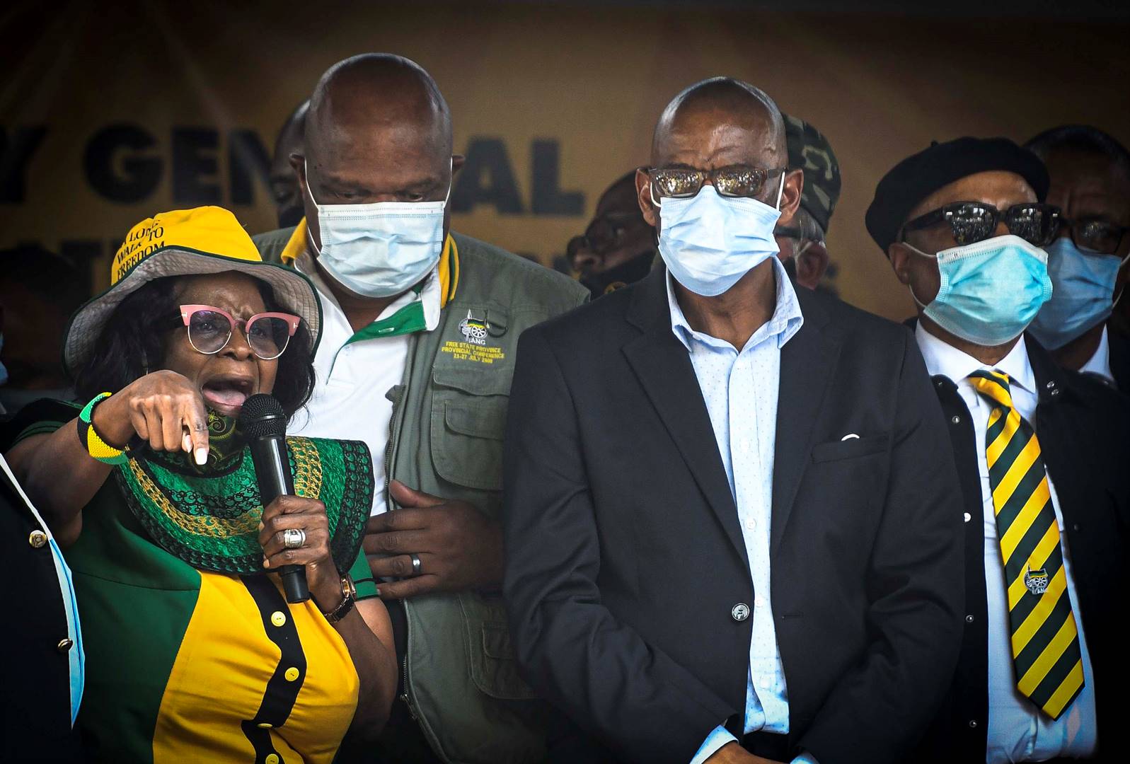 From left are Olly Mlamleli, chairperson of the Free State Women's League, Sam Mashinini, chairperson of the Free State ANC, Magashule and Tony Yengeni. Picture : Mlunisi Louw