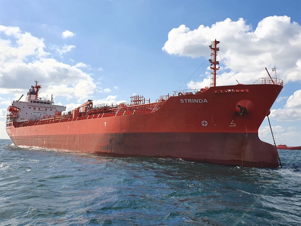 This handout photograph released by AS J Ludwig Mowinckels Rederi on December 12, 2023 shows the Norwegian-flagged chemical tanker the MT Strinda. Yemen's Houthi rebels claimed responsibility on December 12, 2023 for a missile strike on the Norwegian-flagged tanker, an attack the Iran-backed group said was part of its military campaign against Israel. Norwegian shipowner AS J Ludwig Mowinckels Rederi said the overnight strike on the Strinda caused a fire that the crew, all Indian nationals, were able to extinguish and that no one was hurt.