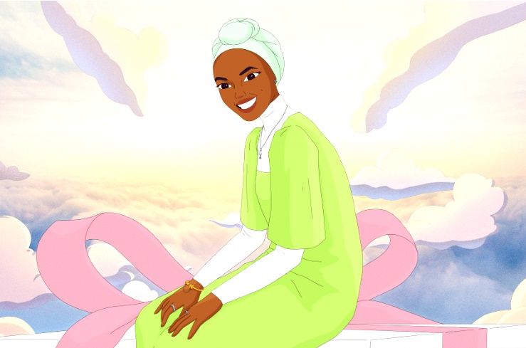 Halima Aden in Pandora's animated short film. (Image supplied by Press Room)