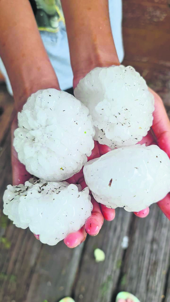 Some of the massive hailstones which caused damage