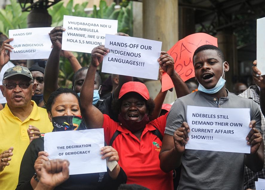 The SABC staff were joined by members of the EFF, COPE and the ANC as they picket outside the national broadcaster's offices in Auckland Park. Picture: Rosetta Msimango/City Press