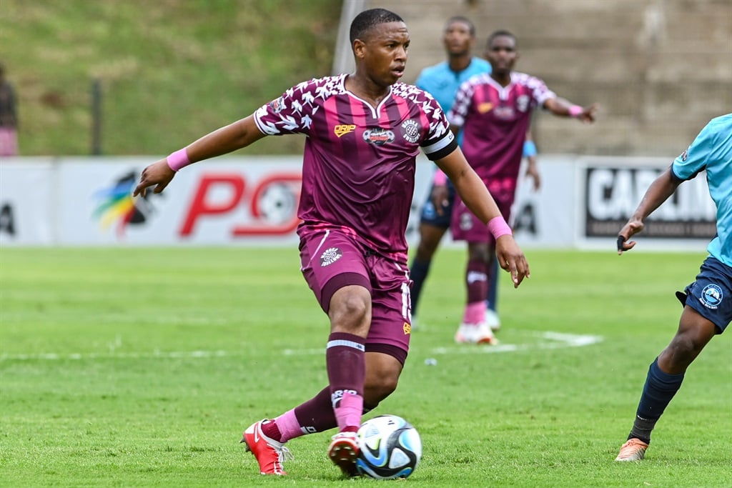 DURBAN, SOUTH AFRICA - OCTOBER 22: Andile Jali, captain of Swallows FC during the Carling Knockout match between Richards Bay and Moroka Swallows at King Zwelithini Stadium on October 22, 2023 in Durban, South Africa. (Photo by Darren Stewart/Gallo Images)