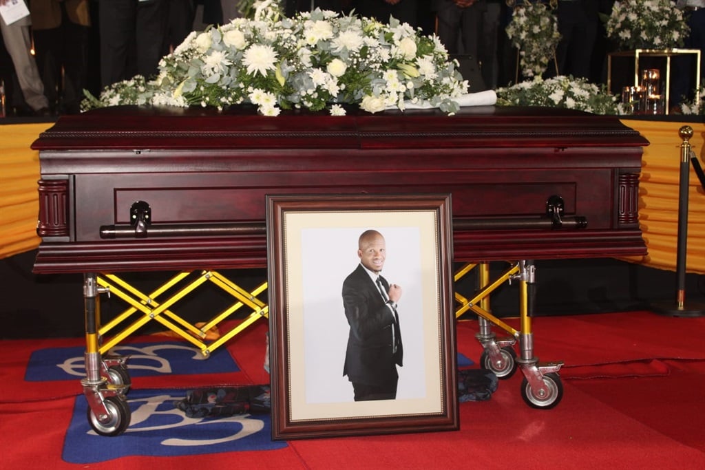 The coffin of ex-Kaizer Chiefs player Siphiwe Mkhonza during his funeral service on Sunday, 10 March. Photo by Phuti Mathobela