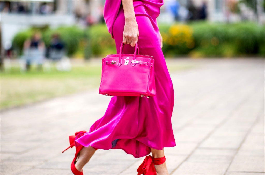 Alexandra Lapp holding a Birkin Bag Mini in pink in Berlin, Germany. (Photo by Christian Vierig/Getty Images)