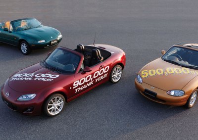 THREE GENERATIONS: 900 000 Mazda MX-5s have been built over 21 years.