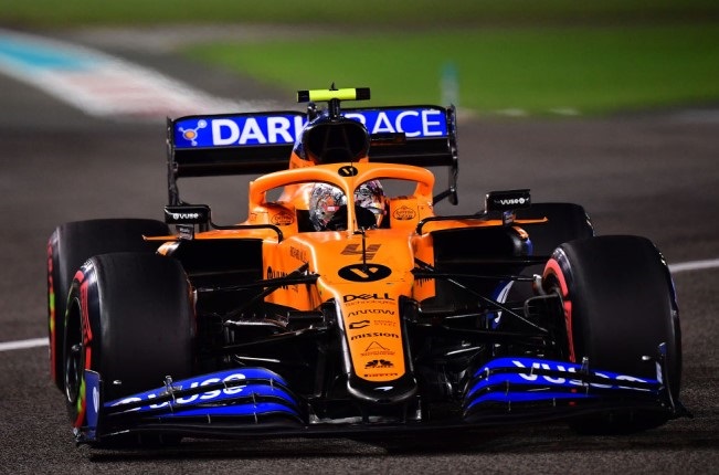  Lando Norris of Great Britain driving the (4) McLaren F1 Team MCL35 Renault on track during qualifying ahead of the F1 Grand Prix of Abu Dhabi at Yas Marina Circuit on December 12, 2020 in Abu Dhabi, United Arab Emirates. (Photo by Giuseppe Cacace - Pool/Getty Images)