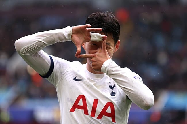 Son Heung-Min of Tottenham Hotspur celebrates scoring against Aston Villa on Sunday (Alex Pantling/Getty Images)