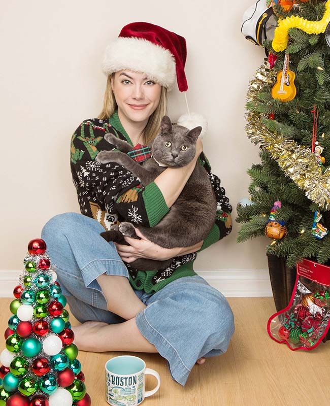 Actor Annika Noelle and her cat, The Burritoman.