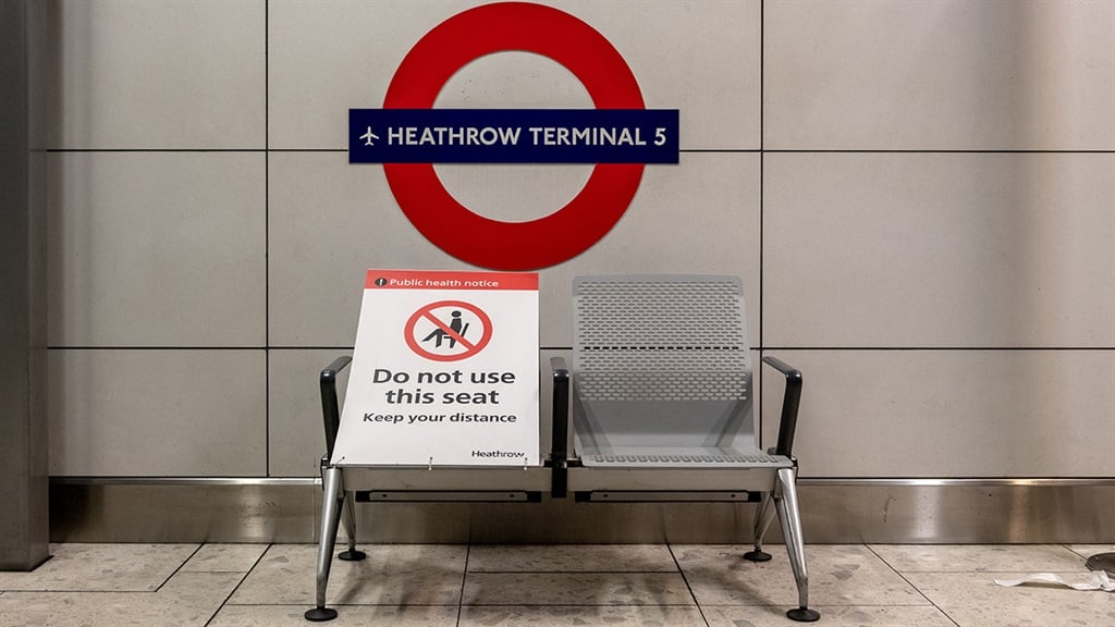 Social distancing measures in place at the train terminals at Heathrow Airport on 21 December 2020 in London, England.