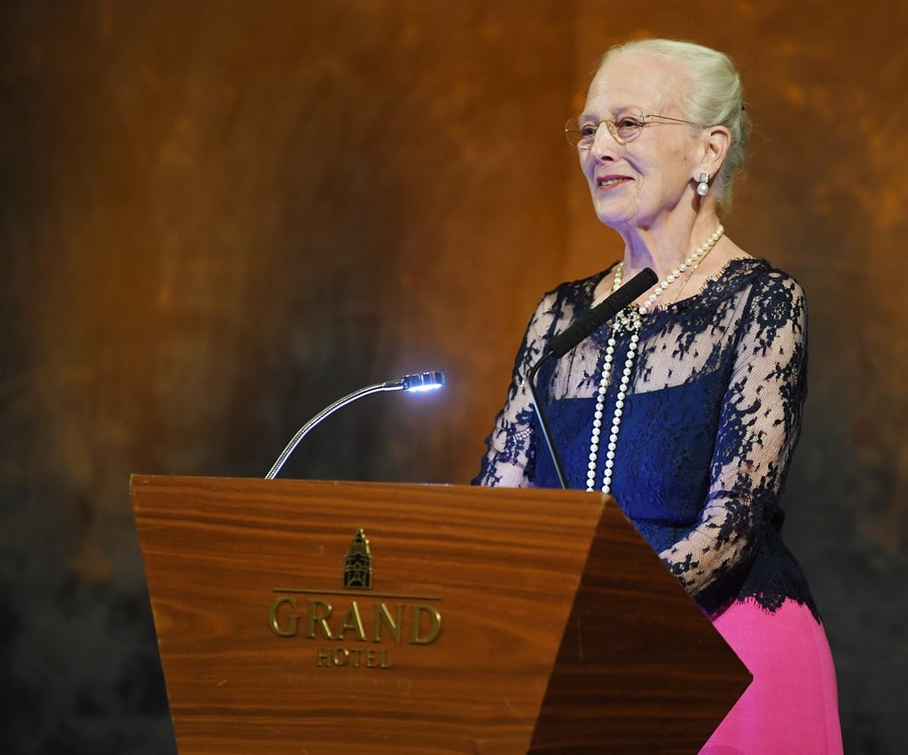 Queen Margrethe of Denmark speaks as the recipient of this years Nordic Associations Language Award on 26 September 2022 in Oslo, Norway. 