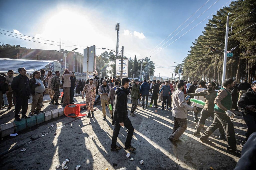 A view of the scene after explosions leaving at least 73 feared dead in explosions near slain Gen. Qassem Soleimani's tomb, in Kerman City, Iran on January 03, 2024. 