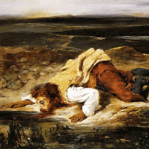 A Mortally Wounded Brigand Quenches his Thirst. Painting by Eugène Delacroix via WikiMedia Commons.
