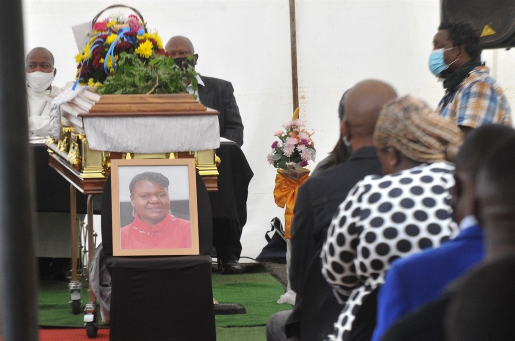 Actress Lindiwe Ndlovu’s coffin during her funeral service held at her home at Hammarsdale, KZN. Photo by Jabulani Langa