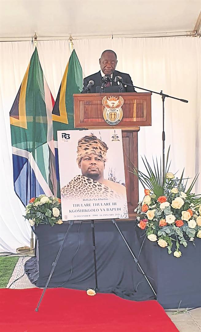 President Cyril Ramaphosa delivering his eulogy at King Victor Thulare’s funeral.      Photo by Katlego Nyoni