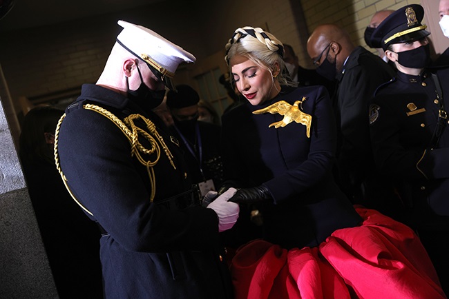 Lady Gaga arrives to sing the National Anthem at the inauguration of U.S. President Joe Biden on 20 January 2021, in Washington, DC. (Photo: Win McNamee/Getty Images)