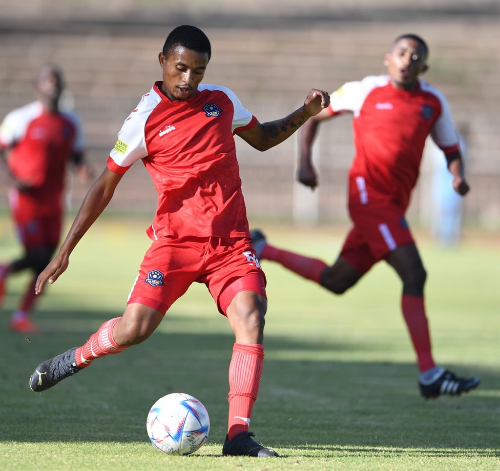 POLOKWANE, SOUTH AFRICA - JANUARY 15: Augustine Mahlonoko of NB La Masia during the Motsepe Foundation Championship match between Magesi and NB La Masia at Old Peter Mokaba Stadium on January 15, 2023 in Polokwane, South Africa. (Photo by Philip Maeta/Gallo Images)