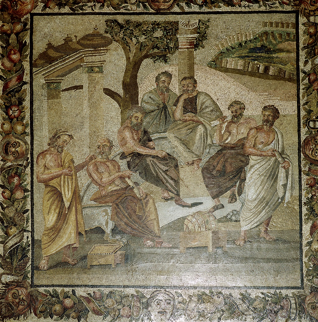 Roman mosaic of Plato and his school of philosophe