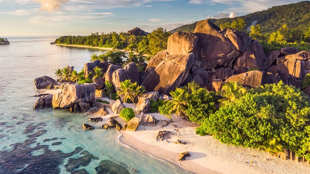 Anse Source d'Argent in the Seychelles at sunset