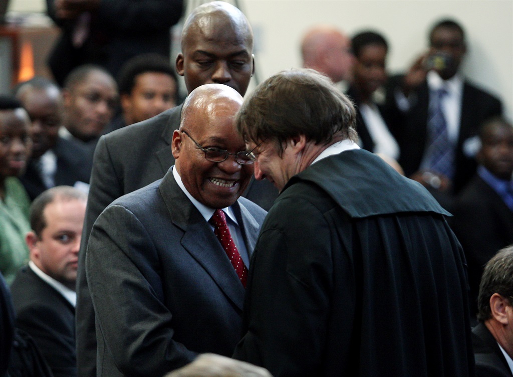 Advocate Kemp J Kemp and former President Jacob Zuma at his rape trial (Gallo Images, Media24) 