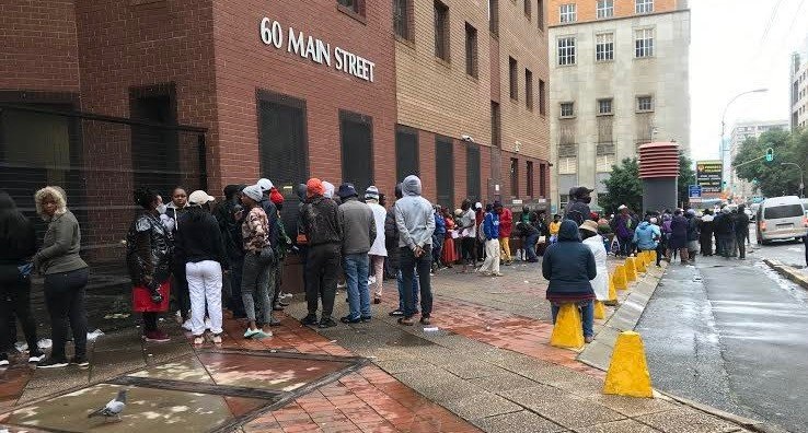 People queuing at Marshalltown Post Office in Johannesburg earlier this year for the Covid grant, which was suspended in April.