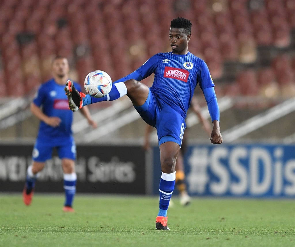 POLOKWANE, SOUTH AFRICA - MARCH 09: Phathutshedzo Nange of SuperSport United during the DStv Premiership match between SuperSport United and AmaZulu FC at Peter Mokaba Stadium on March 09, 2024 in Polokwane, South Africa. (Photo by Philip Maeta/Gallo Images)
