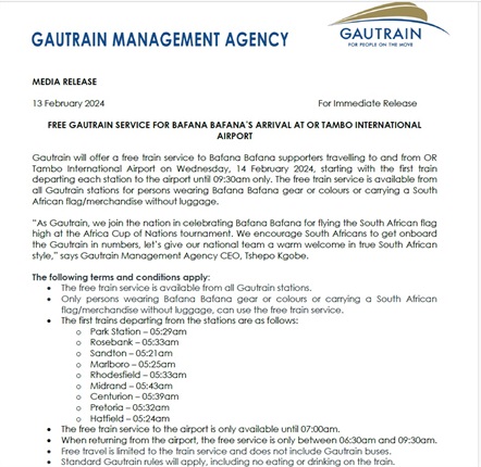 <p>While it is expected that there won't be a huge crowd, the Gautrain has made life a little easier with free access to their transportation for those interested.&nbsp;</p><p></p>