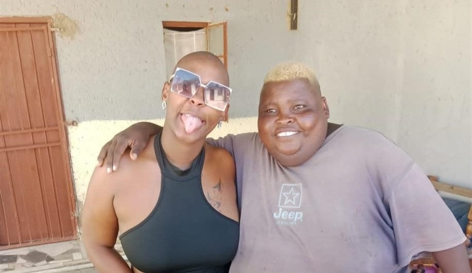 Barcadi singer Nelly Mawaza with Mixon Tholo, popularly known as Tsekeleke, at his home recently.