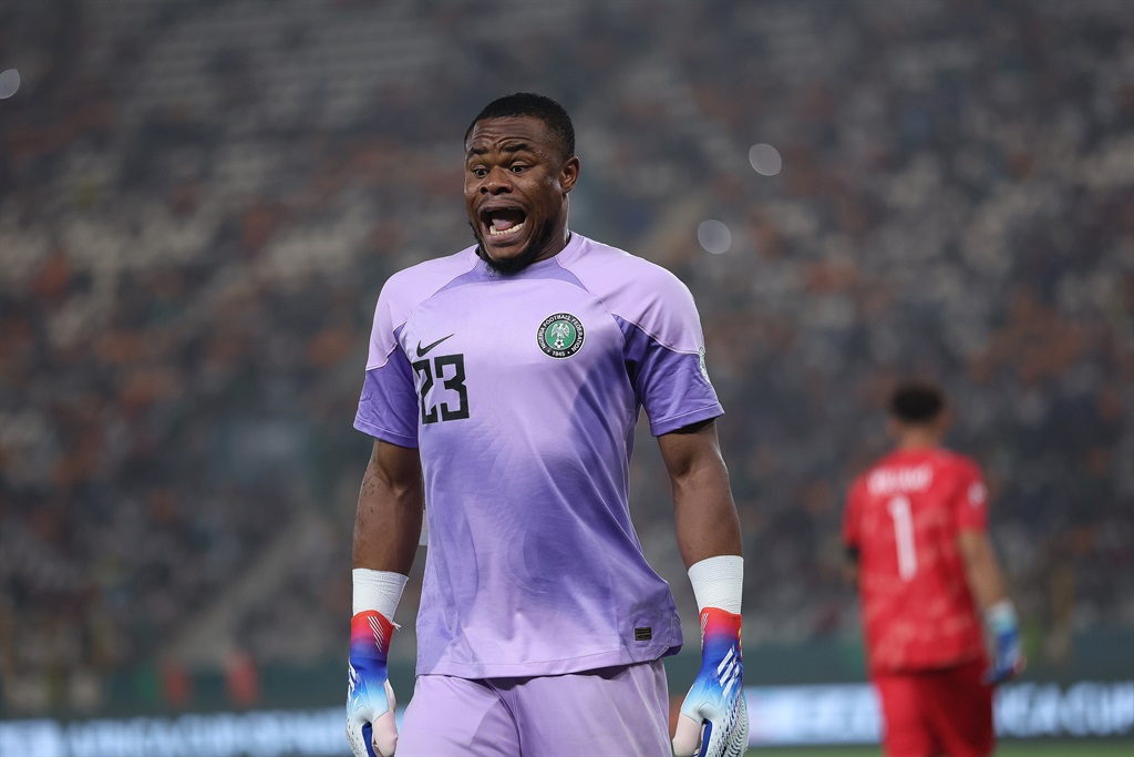 BouakÃ©, IVORY COAST - FEBRUARY 7: Stanley Nwabali of Nigeria during the TotalEnergies CAF Africa Cup of Nations semi-final match between Nigeria and South Africa at Peace Stadium of BouakÃ© on February 7, 2024 in BouakÃ©, Ivory Coast. (Photo by MB Media/Getty Images)