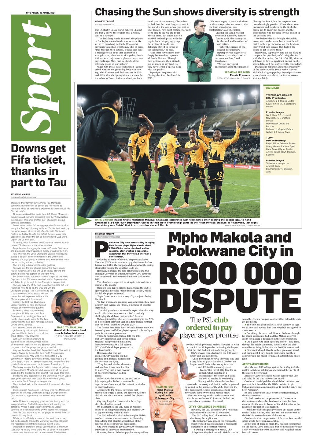 What's in City Press Sport, 28 April
