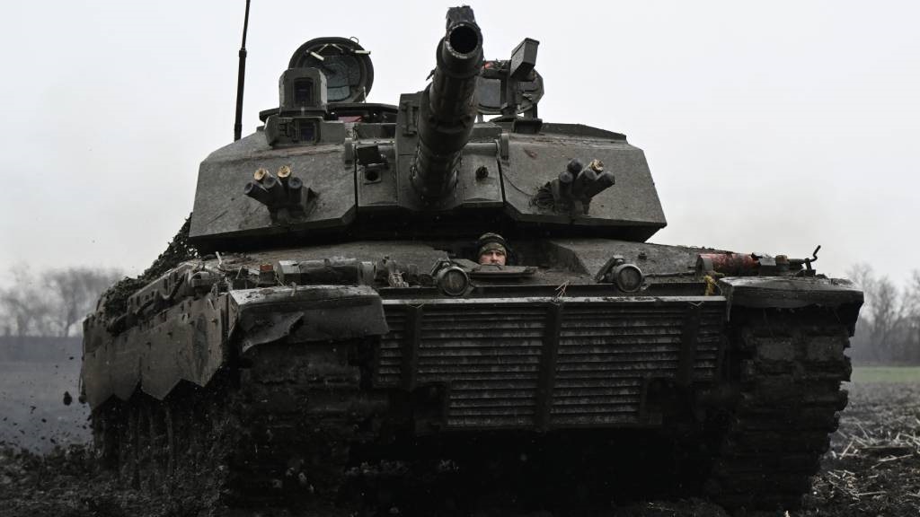 A Ukrainian serviceman of the 82nd Separate Air Assault Brigade prepares for combat Challenger 2 tank in an undisclosed location near frontline in Zaporizhzhia region, on 12 February 2024, amid the Russian invasion of Ukraine. 