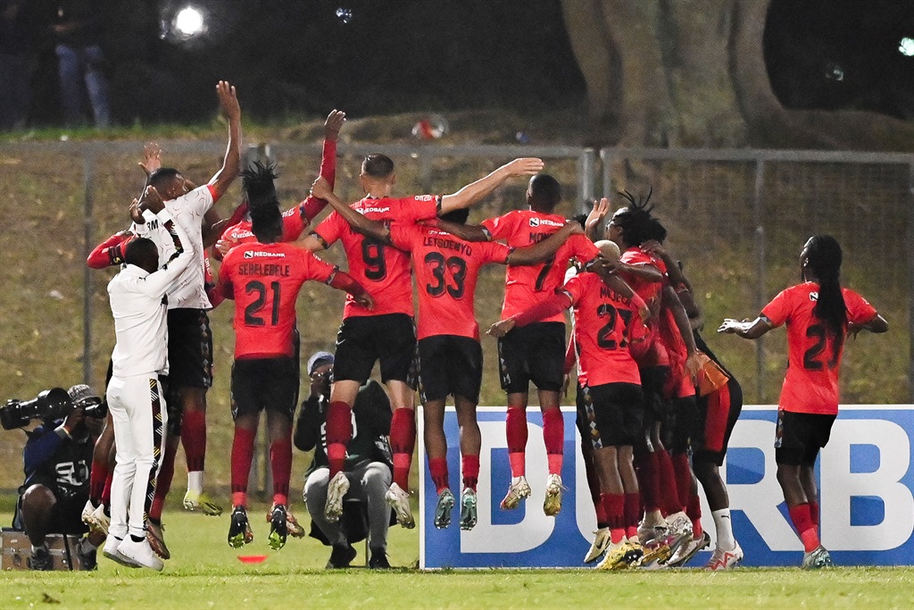 MPUMALANGA, SOUTH AFRICA - FEBRUARY 23: TS Galaxy FC celebrates the second goal during the Nedbank Cup, Last 32 match between Golden Arrows and TS Galaxy FC at Mpumalanga Stadium on February 23, 2024 in Durban, South Africa. (Photo by Darren Stewart/Gallo Images),×Ë|?#±rg¦á