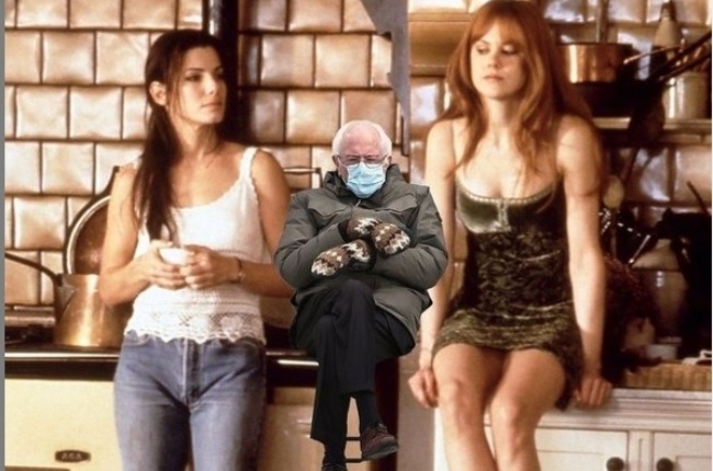 Sitting pretty: author Alice Hoffman shared a meme of Bernie upstaging Sandra Bullock and Nicole Kidman in a scene from the movie adaptation of her novel Practical Magic.