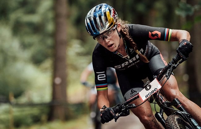 Kate Courtney, American mountain bike champ, in action. (Photo: Bartek Wolinski/Red Bull Content Pool)