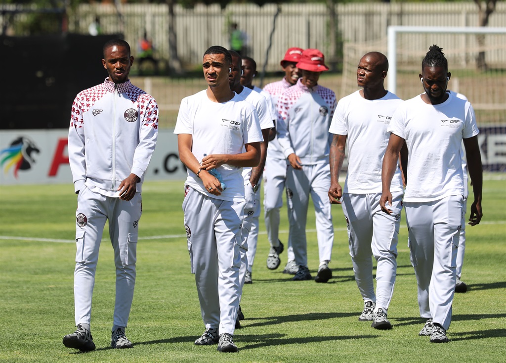 Moroka Swallows players during the DStv Premiership match between Polokwane City and Moroka Swallows at Old Peter Mokaba Stadium on November 11, 2023 in Polokwane, South Africa. 