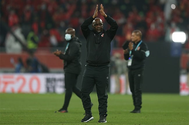 Pitso Mosimane, Manager of Al Ahly SC applauds fans after the Semi-Final match between Al Ahly SC and FC Bayern Muenchen at the Ahmad Bin Ali Stadium on February 08, 2021 in Doha, Qatar.