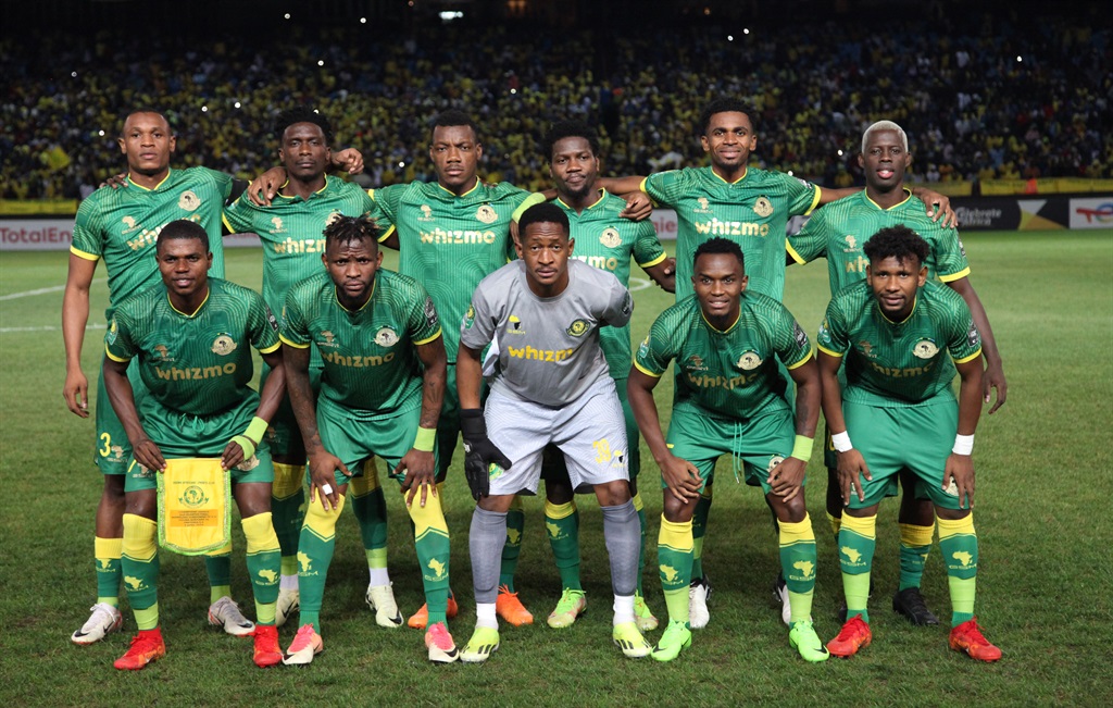 PRETORIA, SOUTH AFRICA - APRIL 05: Young Africans SC pose for a photograph during the CAF Champions League match between Mamelodi Sundowns and Young Africans SC at Loftus Versfeld Stadium on April 05, 2024 in Pretoria, South Africa. (Photo by Gallo Images)