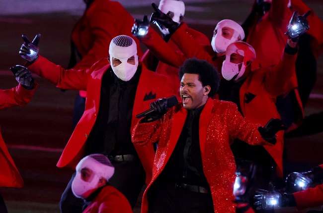The Weeknd performs during the Pepsi Super Bowl LV Halftime Show.