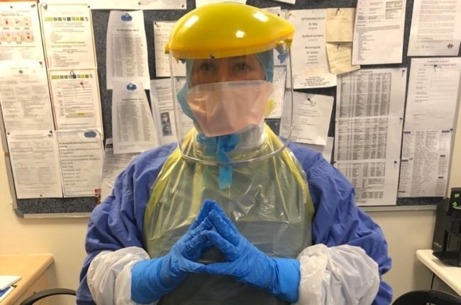 Dr Anne Biccard in the
PPE gear she has to wear
when treating patients who
have Covid-19. (Photo: Supplied) 