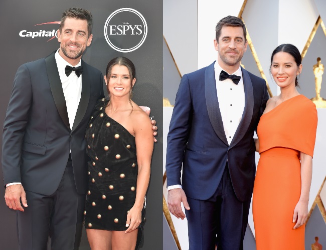 Aaron reportedly split from his last girlfriend, race-car driver Danica Patrick (left), in July last year. Prior to that he dated actress Olivia Munn (right) for three years. CREDIT: Getty Images / Gallo Images